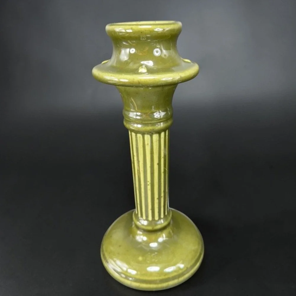 Haeger Pottery Olive Green‎ Fluted Column Candlestick Holder 1999 Craftsman Mark